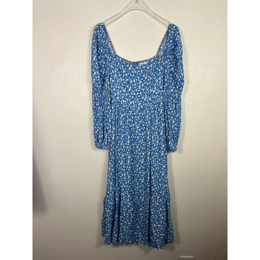 Reformation Mica Floral Longsleeve Midi Dress Blue Sz 0P - Picture 2 of 8